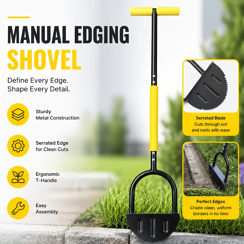 Smart Garden Edging - กรรไกรตัดขอบสนามหญ้าแบบมือถือ: เครื่องมือตัดขอบสนามหญ้าระดับมืออาชีพ, ใบมีดเหล็กแข็งแรงรูปครึ่งวงกลมและฟันเลื่อยสำหรับการตัดขอบที่เรียบเนียน, ด้ามจับยาวช่วยลดอาการปวดหลัง, เครื่องตัดขอบแบบมือถือเหมาะสำหรับขอบสวน, ทางเท้า,