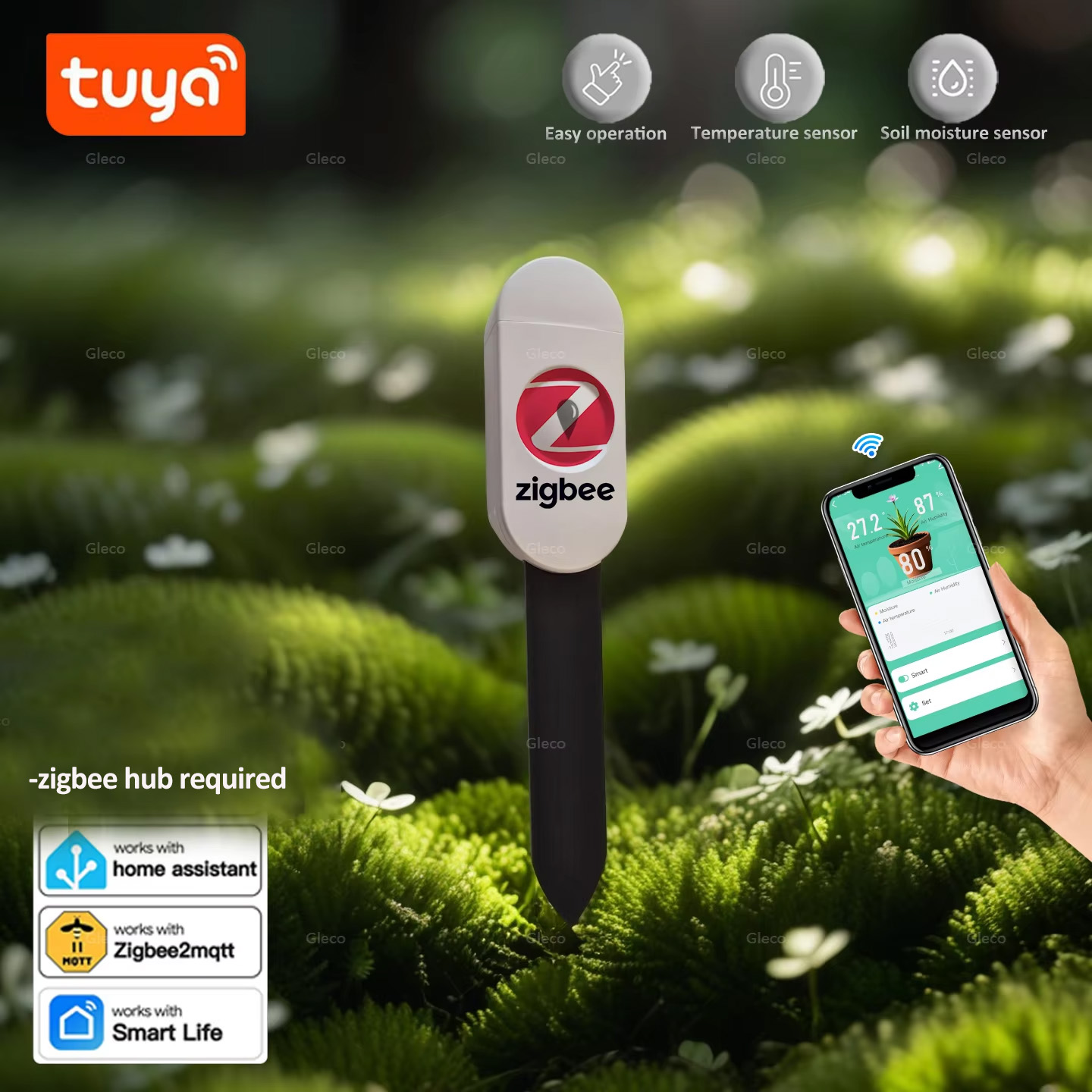 Smart Garden Accessories - เครื่องวัดความชื้นในดิน Tuya Smart Life Zigbee พร้อมเซ็นเซอร์วัดอุณหภูมิ