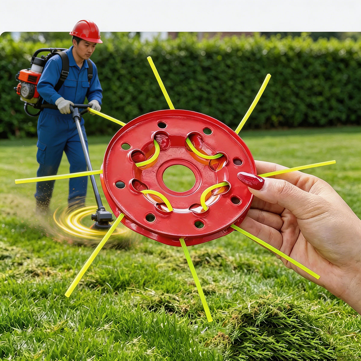 Smart Garden Edging - หัวตัดหญ้าแบบจานเหล็ก 8 รู พร้อมสายไนลอน อะไหล่เครื่องตัดหญ้า สำหรับเครื่องตัดหญ้าแบบมือถือ